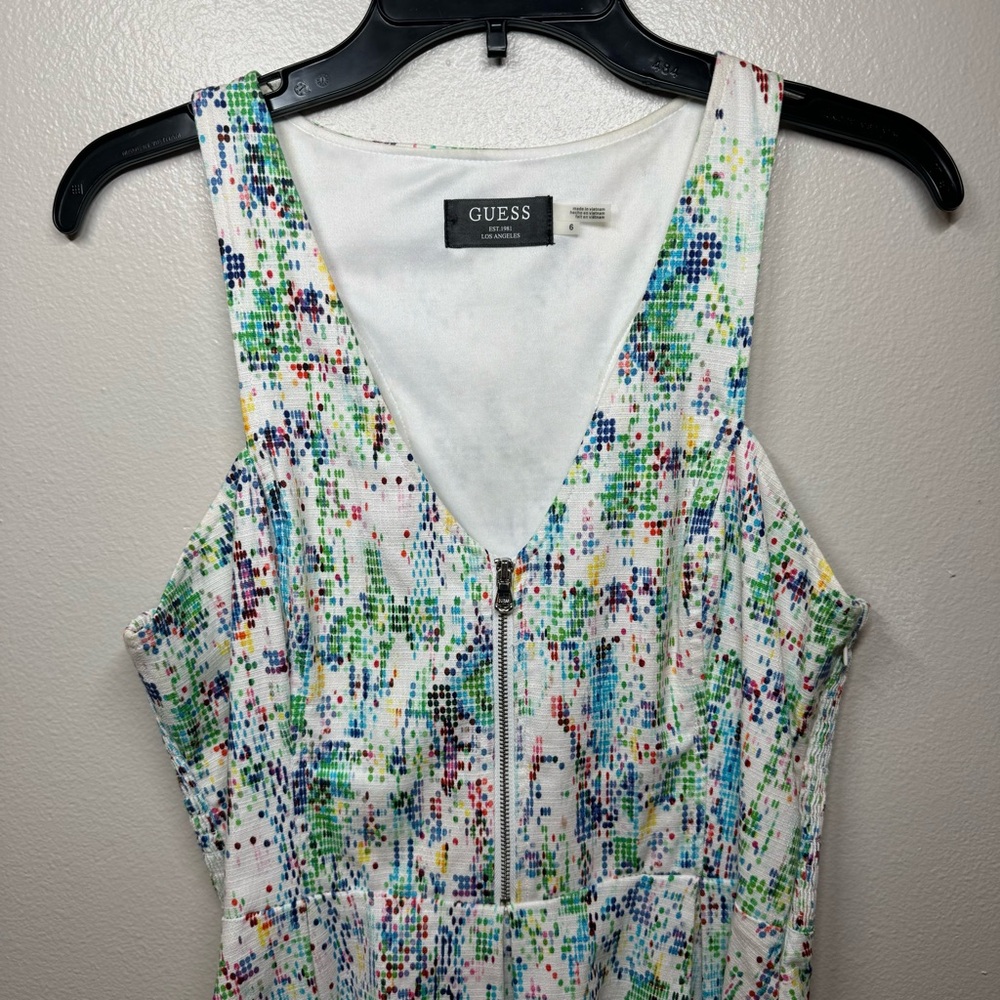 GUESS Multicolor Polkadot Open Back Fit and Flare V-Neck Dress Women Size 6 - Picture 2 of 4